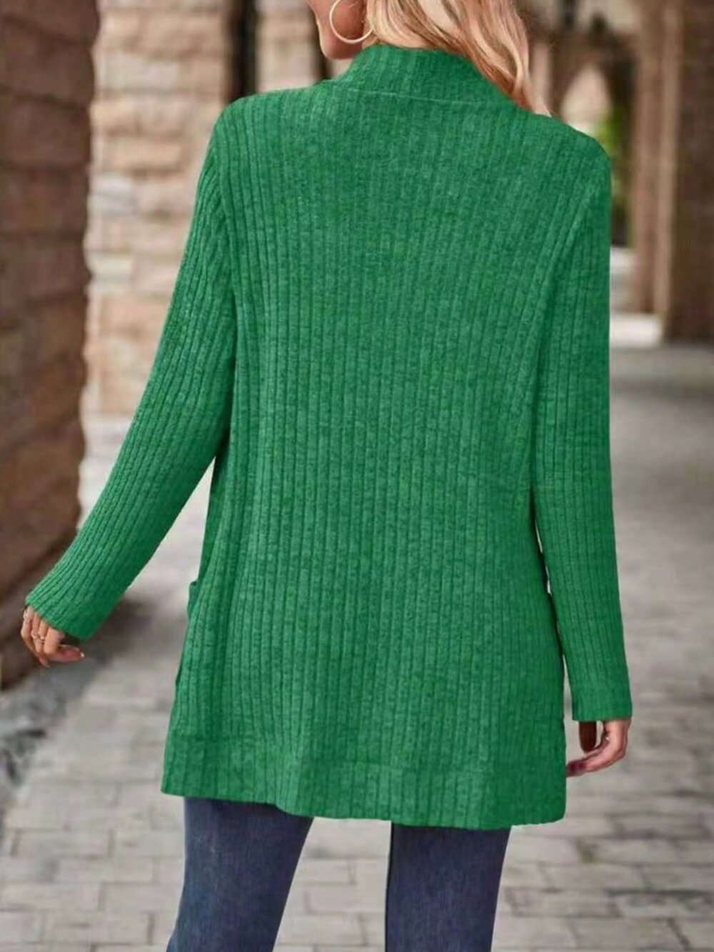 Green Casual Women's Plus Size Long Sleeve Knitted Cardigan - Picture 2 of 3